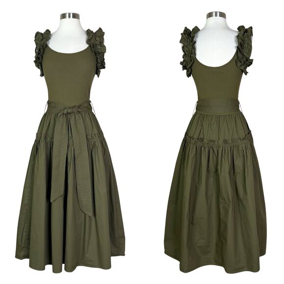 Karina Grimaldi | Rafaela Green Solid Ruffle Ribbed Revolve Tank Midi Dress XS - Picture 1 of 14